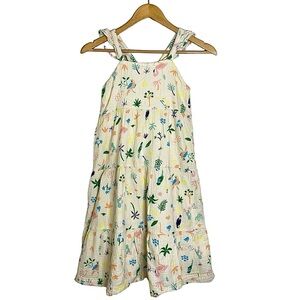 Hanna Andersson Ivory Tropical Print Muslin Tiered Girls Dress, Size 10